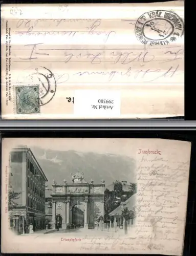 299380,Reliefkarte Innsbruck Triumphpforte Triumphbogen Straßenansicht pub Stengel e Co 2321