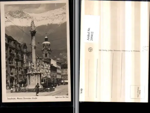 299412,Innsbruck Maria Theresienstraße Annasäule Straßenbahn Turm Bergkulisse