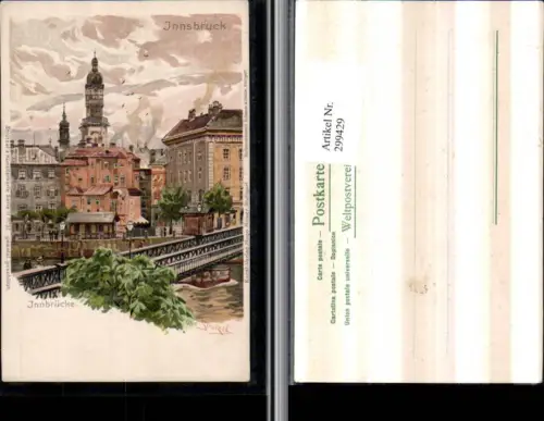 299429,Künstler Litho AK Otto Strützel Innsbruck Innbrücke Brücke Turm