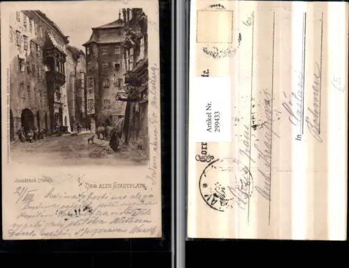 299433,Präge Künstler AK Innsbruck Der alte Stadtplatz Goldenes Dachl Gasse Passepartout