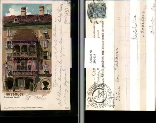 299438,Präge Künstler Litho Goldverzierung Innsbruck Goldenes Dachl