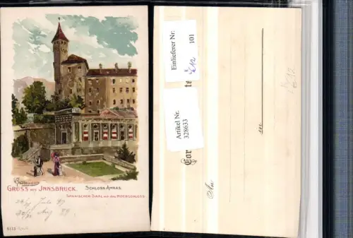 328633,Künstler Litho W. Sardemann Innsbruck Schloss Amras Spanischer Saal m. Hochschloss