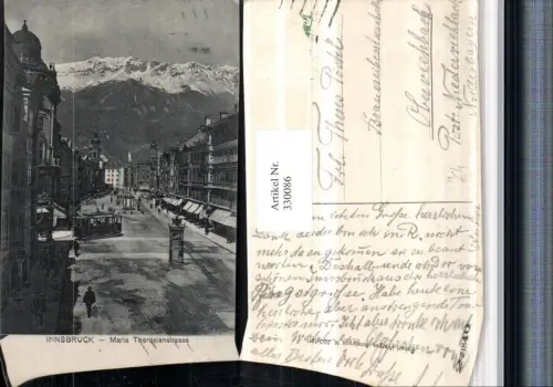 330086,Innsbruck Maria Theresienstraße Litfaßsäule Straßenbahn Geschäfte Bergkulisse