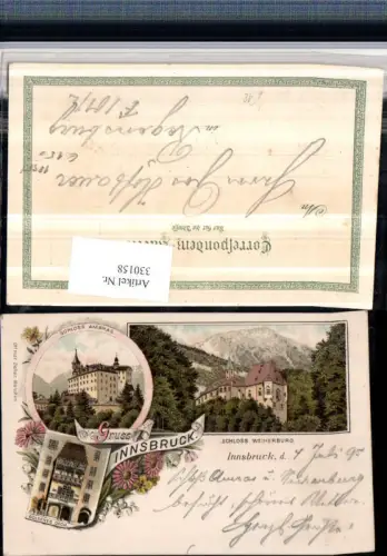 330158,Litho Gruß aus Innsbruck Goldenes Dachl Schloss Ambras u. Weiherburg pub Ottmar Zieher
