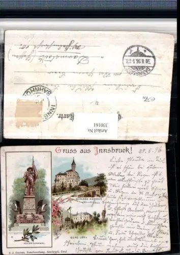 330161,Litho Gruß aus Innsbruck Schloss Ambras Berg Isel Hofer-Denkmal Mehrbildkarte