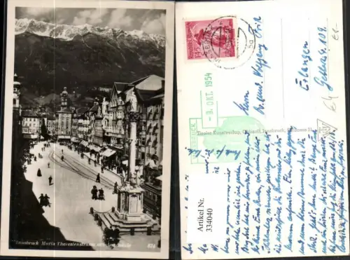 334040,Innsbruck Maria Theresienstraße m. Annasäule Geschäfte Bergkulisse