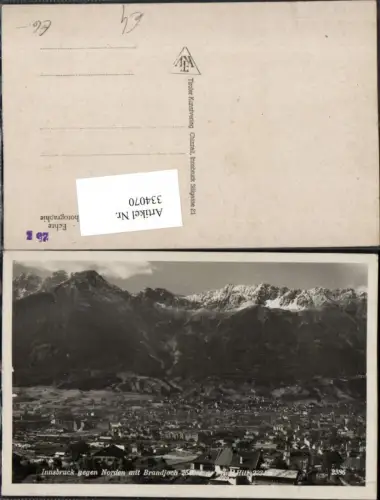 334070,Innsbruck Totale geg. Norden m. Brandjoch u. Frau Hitt Bergkulisse