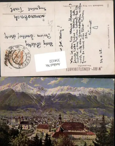 334122,Künstler AK Innsbruck Totale geg. Norden Bergkulisse pub Wiro Wiedemann 2255