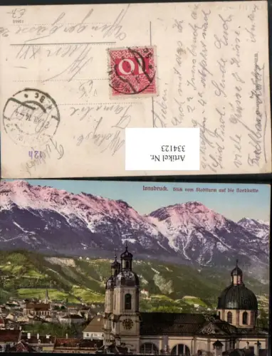 334123,Innsbruck Kirche vom Stadtturm m. Nordkette Bergkulisse pub Wilhelm Stempfle