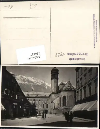 334127,Foto AK Innsbruck Burggraben Straßenansicht Kirche Bergkulisse