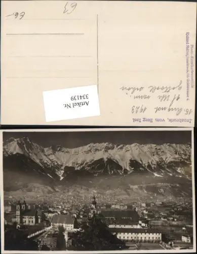 334139,Foto AK Innsbruck Totale vom Berg Isel Bergkulisse