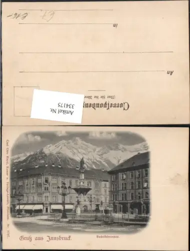 334175,Gruß aus Innsbruck Rudolfsbrunnen Brunnen Bergkulisse pub Carl Otto Hayd 5767