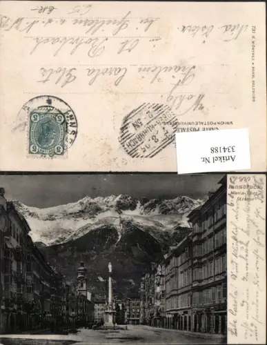 334188,Innsbruck Maria Theresienstraße Straßenansicht Annasäule Bergkulisse