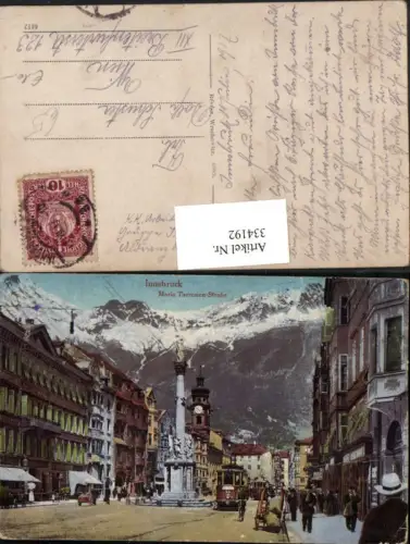 334192,Innsbruck Maria Theresienstraße Straßenbahn Nr. 45 Annasäule Bergkulisse