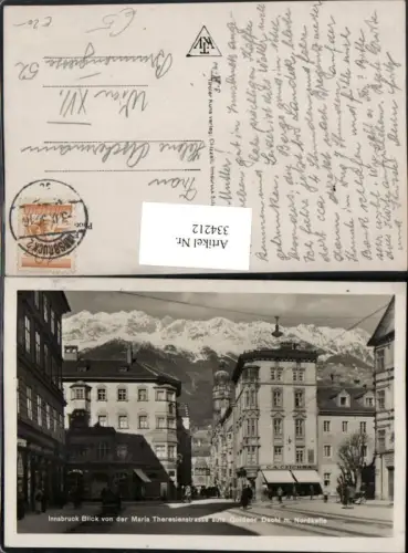 334212,Innsbruck Blick von d. Maria Theresienstraße aufs Goldene Dachl m. Nordkette Bergkulisse