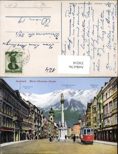334218,Innsbruck Maria Theresienstraße Straßenbahn Nr. 6 Annasäule pub Purger e Co 12249