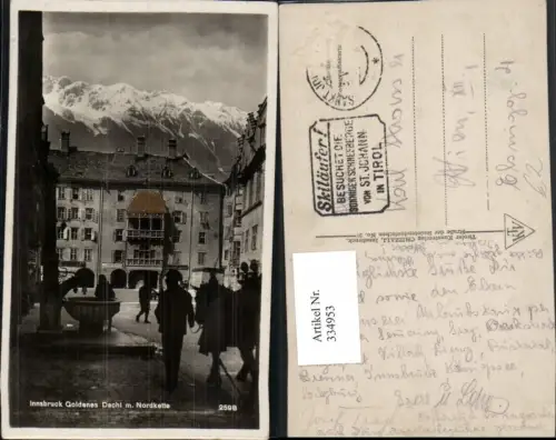 334953,Präge AK Goldverzierung Innsbruck Goldenes Dachl Brunnen Bergkulisse