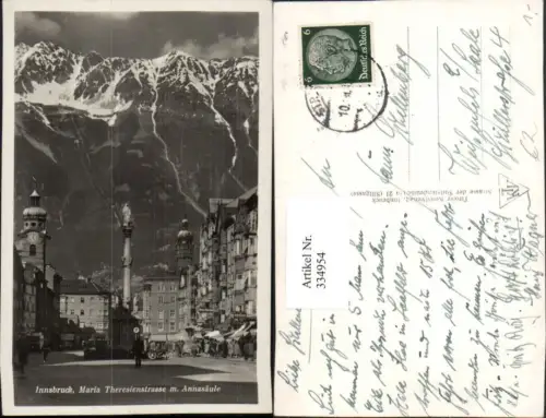 334954,Innsbruck Maria Theresienstraße m. Annasäule Bergkulisse