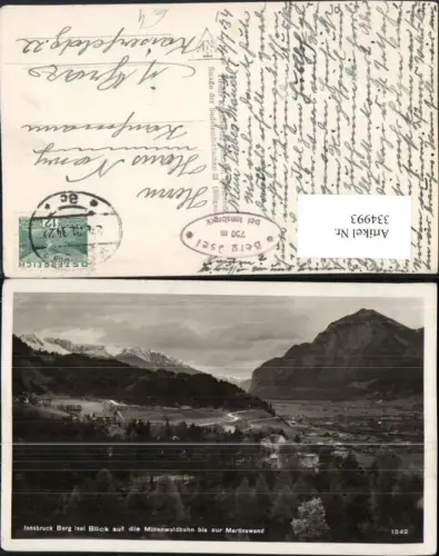 334993,Innsbruck Berg Isel Blick auf Mittenwaldbahn bis zur Martinswand Bergkulisse