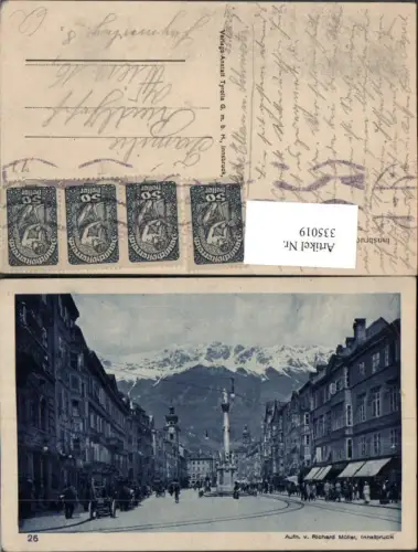 335019,Innsbruck Maria Theresienstraße Straßenansicht Annasäule Bergkulisse