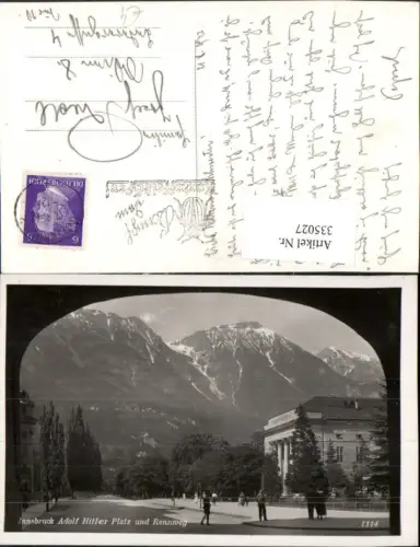 335027,Innsbruck Platz u. Rennweg Straßenansicht Theater Bergkulisse