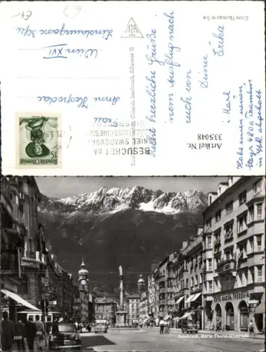 335048,Innsbruck Maria Theresienstraße Straßenansicht Geschäfte Annasäule Bergkulisse