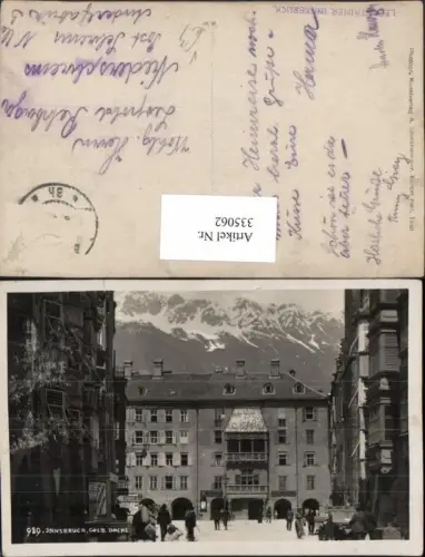 335062,Foto AK Innsbruck Goldenes Dachl Brunnen Bergkulisse pub A. Stockhammer 989