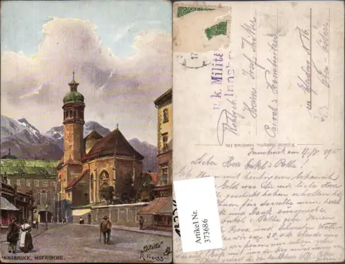 373686,Künstler AK R. Preuss Innsbruck Hofkirche Kirche Bergkulisse