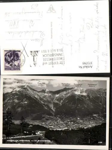373795,Innsbruck Totale m. Nordkette von d. Brennerstraße 19. Export u. Mustermesse 1951 Stempel