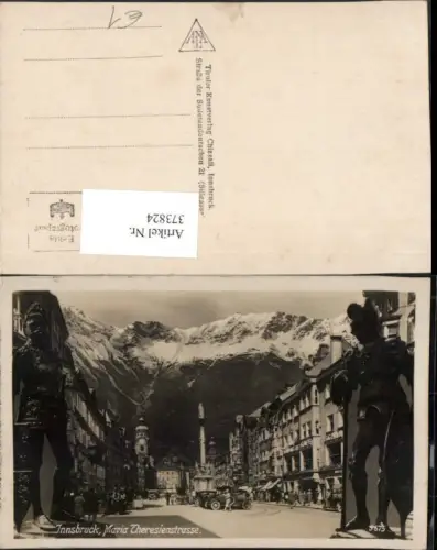 373824,Innsbruck Maria Theresienstraße Straßenansicht Fotomontage Statuen Ritter Bergkulisse