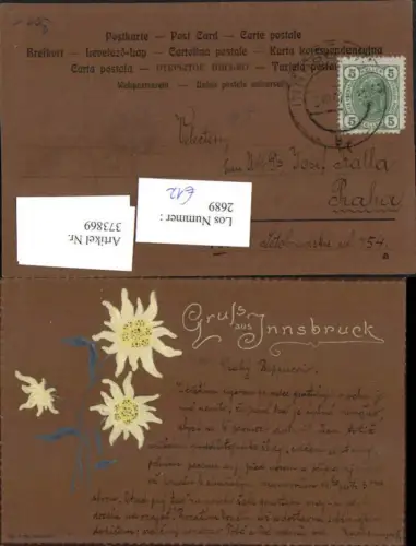 373869,Präge Litho Gruß aus Innsbruck Edelweiß Blumen
