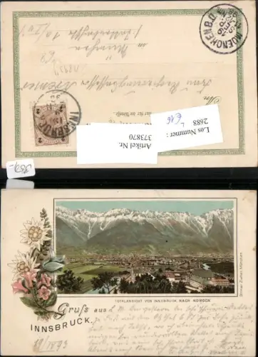 373870,Litho 1893 Gruß aus Innsbruck Totale Bergkulisse Passepartout pub Ottmar Zieher