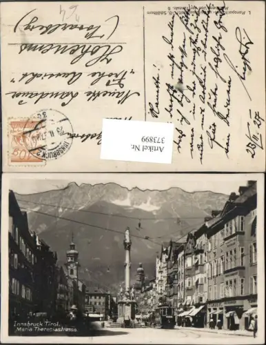 373899,Innsbruck Maria Theresienstraße Annasäule Straßenbahn Berg Isel Bergkulisse