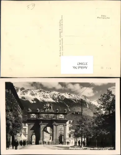 373947,Innsbruck Triumphpforte Tor Bogen Straßenansicht Bergkulisse