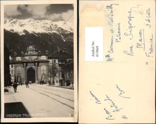 413869,Innsbruck Triumpf-Pforte Torbogen Bogen Straßenansicht Bergkulisse