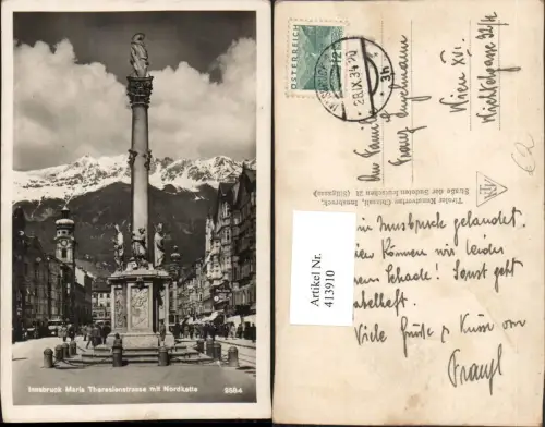 413910,Innsbruck Maria-Theresienstraße Annasäule m. Nordkette Bergkulisse