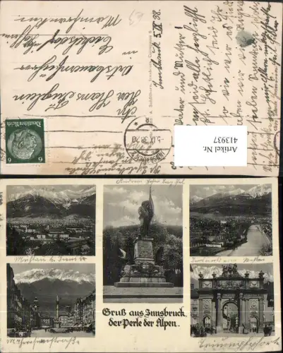 413937,Innsbruck Totale Maria-Theresienstraße Triumphpforte Hofer-Denkmal Mehrbildkarte