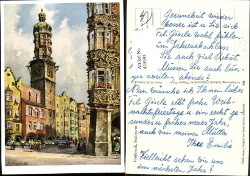 435993,Künstler AK Franz Schwetz Innsbruck Stadtturm Turm Erker