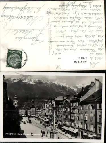 436137,Innsbruck Maria Theresienstraße m. Annasäule Geschäfte Bergkulisse