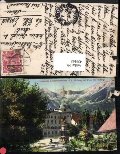 436165,Innsbruck Leopoldsbrunnen m. Hofburg geg. Frau Hitt Bergkulisse
