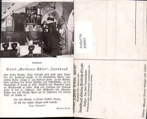 450092,Innsbruck Hotel Goldener Adler Goethestube Innenansicht Text