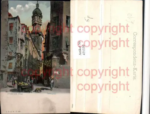 471330,Künstler AK Innsbruck Seilergasse Gasse Stadtturm Turm