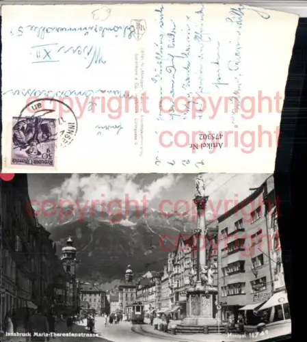 475302,Innsbruck Maria-Theresien-Straße Annasäule Straßenbahn Bergkulisse