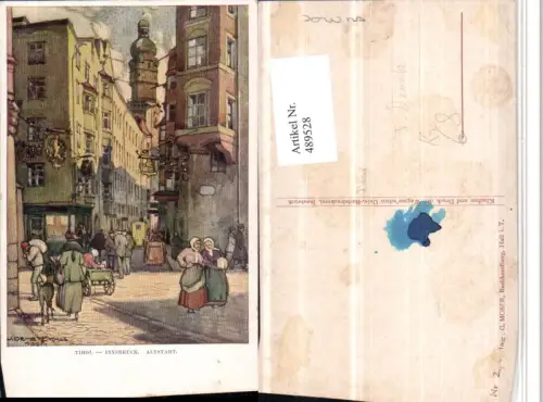 489528,Künstler AK J. Demetz Innsbruck Altstadt Straßenansicht Stadtturm