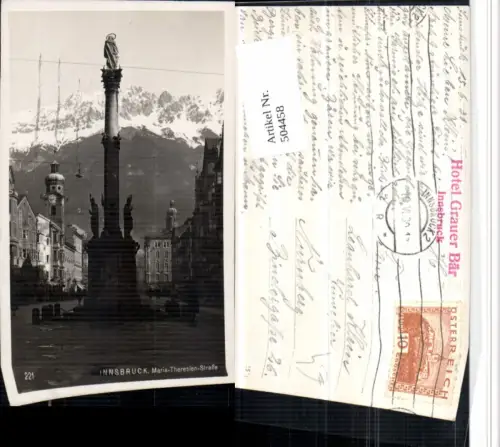 504458,Innsbruck Maria Theresienstraße Annasäule Bergkulisse