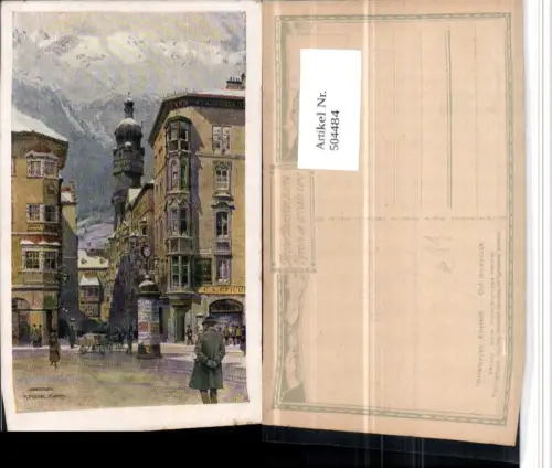 504484,Künstler AK R. Preuss Innsbruck Litfaßsäule Stadtturm Goldenes Dachl