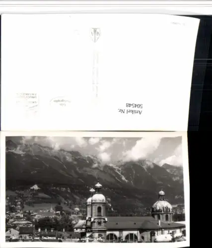 504548,Innsbruck Blick vom Stadtturm auf Pfarrkirche u. Nordkette Bergkulisse