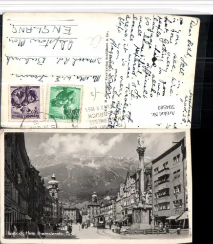 504580,Innsbruck Maria Theresienstraße Annasäule Straßenbahn Bergkulisse