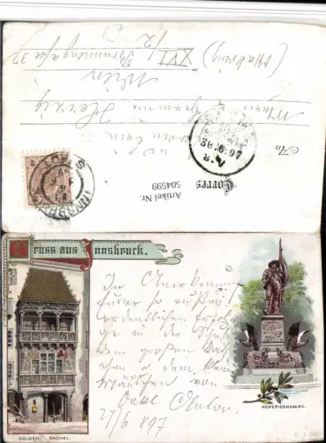 504599,Litho Gruß aus Innsbruck Goldenes Dachl Hofer-Denkmal Mehrbildkarte