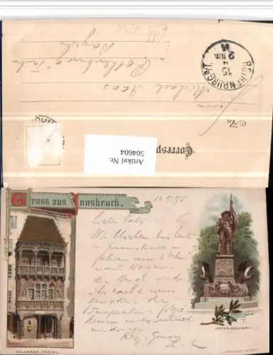 504604,Litho 1895 Gruß aus Innsbruck Goldenes Dachl Hofer-Denkmal Mehrbildkarte